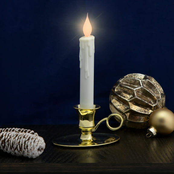 Northlight LED Lighted Window Candle with Oval Handle Base - 8 - White and Gold