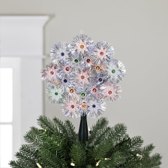Northlight 8" Pre-Lit Silver Retro Starburst Christmas Tree Topper - Multicolor Lights