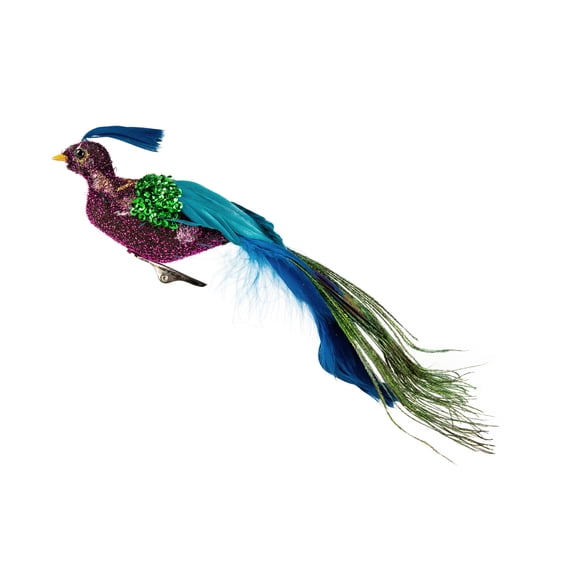 Northlight 8" Purple and Blue Peacock Clip-On Christmas Ornament