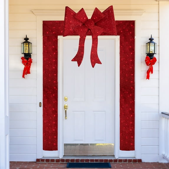 Northlight LED Lighted Christmas Doorway Arch Decoration with Bow - 9.5' - Red