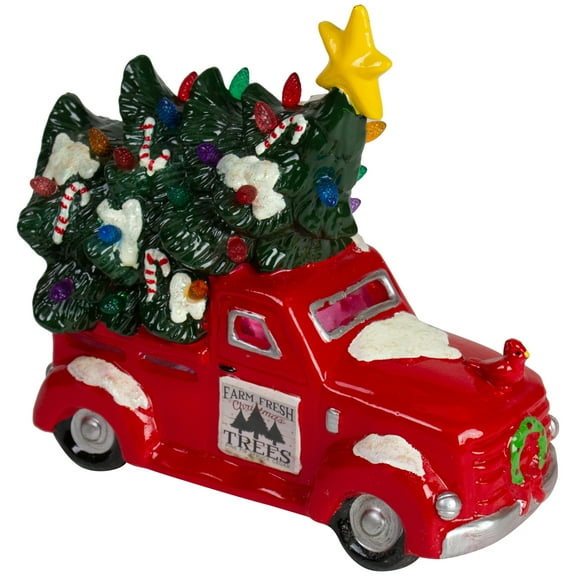 Northlight LED Lighted Vintage Truck with Tree Christmas Decoration - 8" - Red
