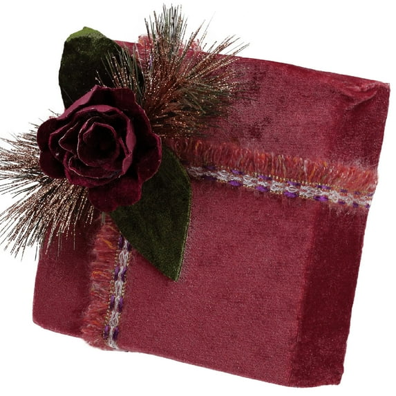 8" Red and Green Floral Accent Christmas Gift Box Decor