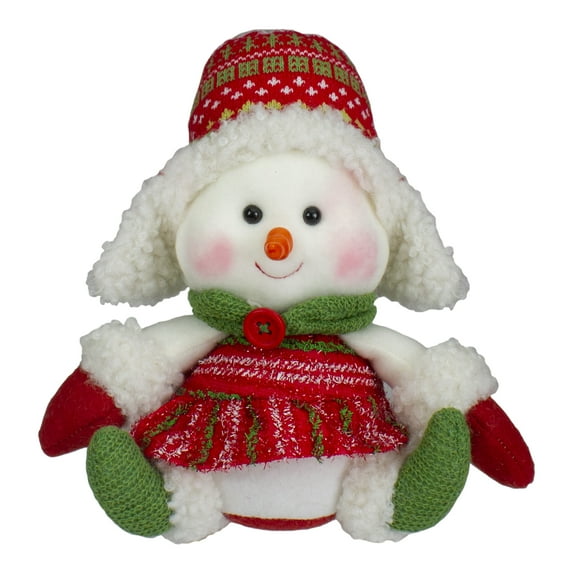 Northlight 8" Red and Green Sitting Snowman Girl Christmas Figure