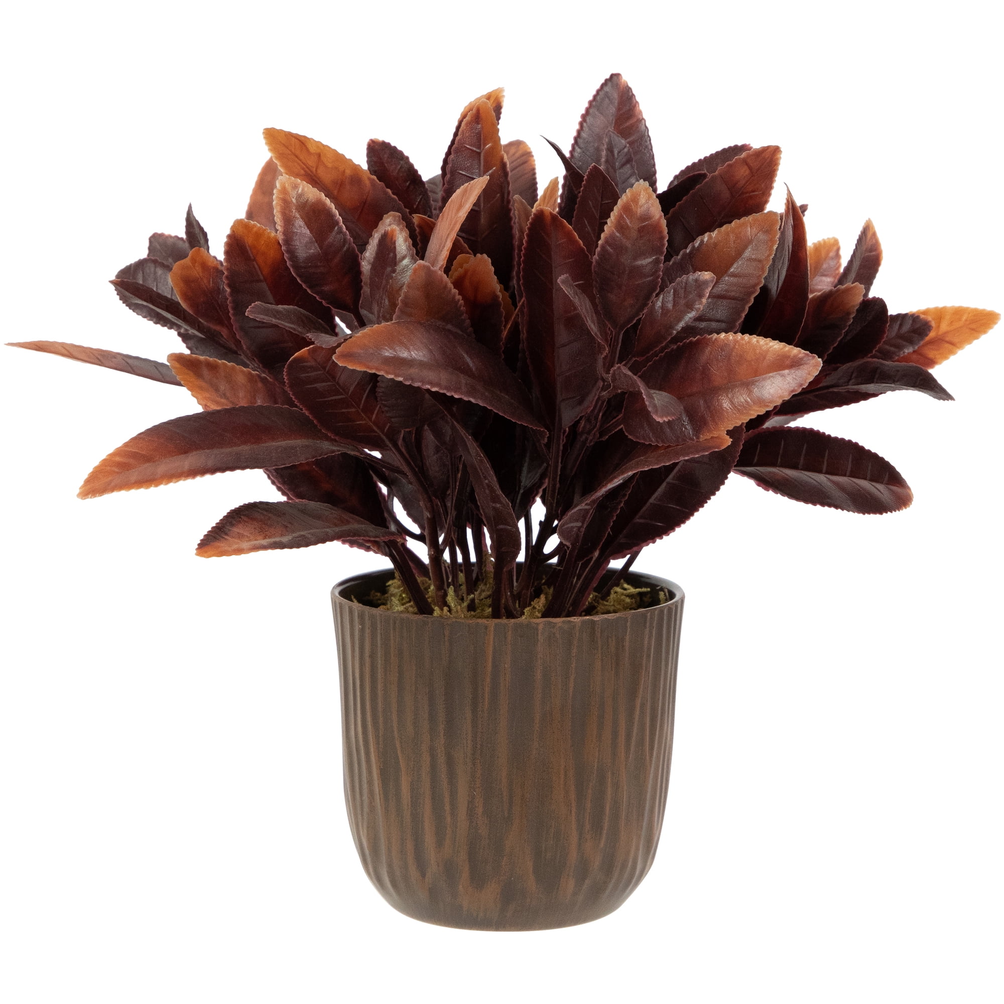 Two-Tone Brown and Orange Artificial Foliage Plant in Textured Pot - 9"