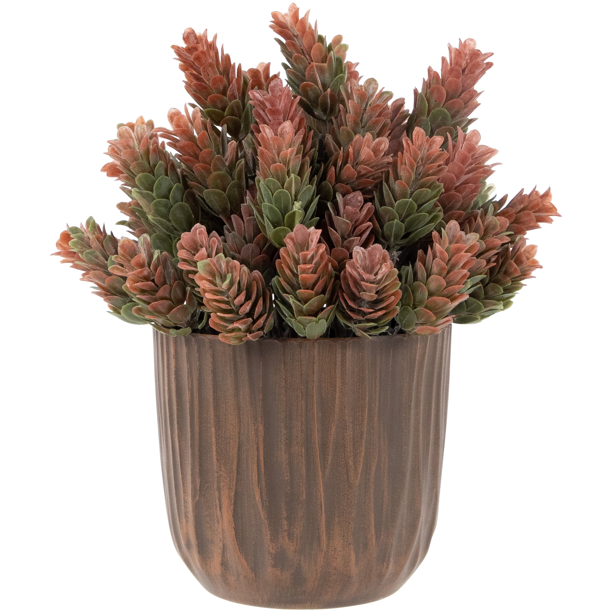 Rustic Brown and Green Faux Wild Flower Plant in Textured Pot