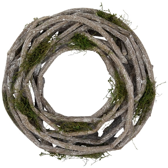 Northlight 8" White Twig and Green Moss Artificial Spring Wreath