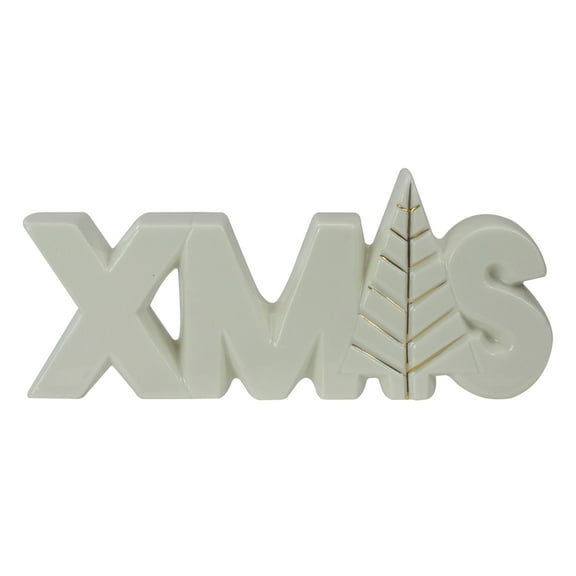 Northlight Lettered "XMAS" Tree Ceramic Christmas Sign - 8" - White and Gold