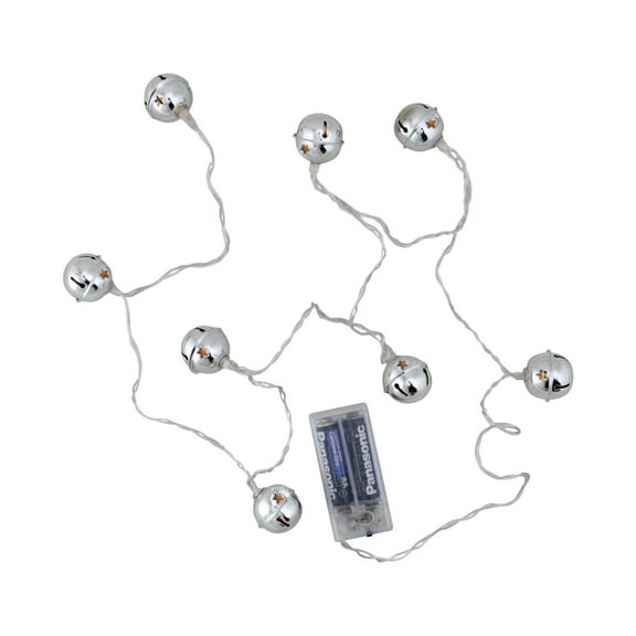 Northlight Jingle Bell LED Christmas Lights - Silver - 3' Clear Wire - 8ct