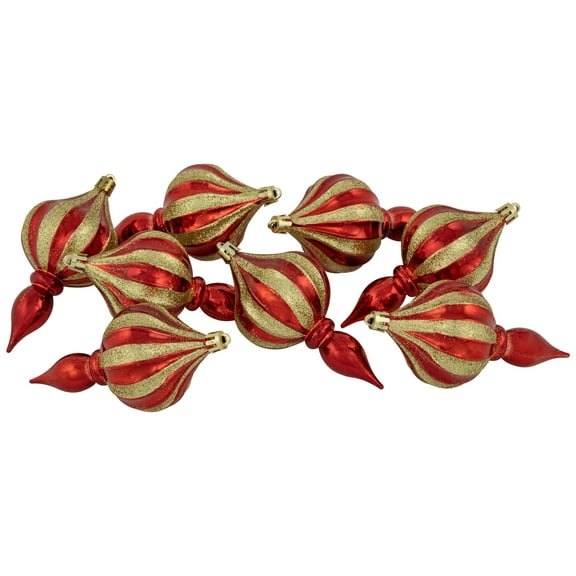 Northlight 8ct Red and Gold Shatterproof Finial Christmas Ornaments, 4.75"