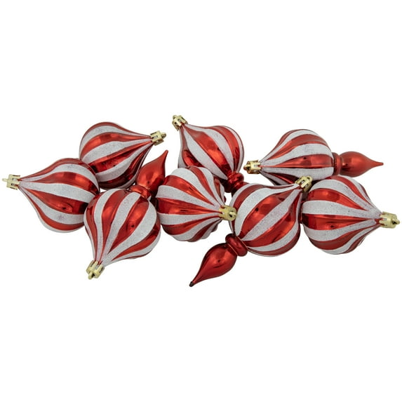 Northlight 8ct Red and White Shatterproof Finial Christmas Ornaments, 4.75"