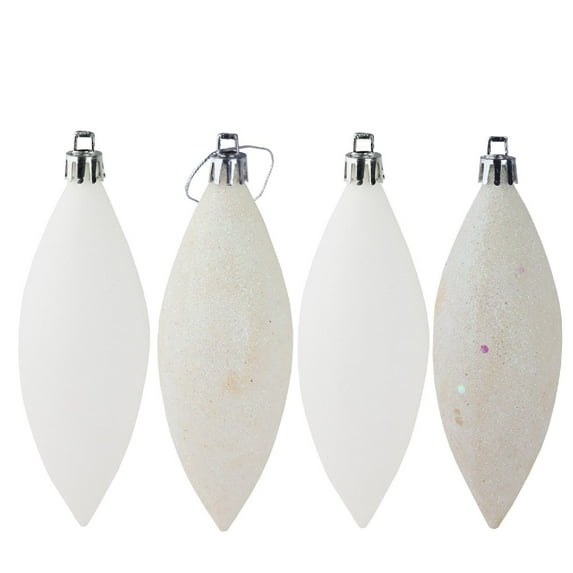 8ct Winter White Shatterproof 4-Finish Christmas Finial Drop Ornaments 5.5"