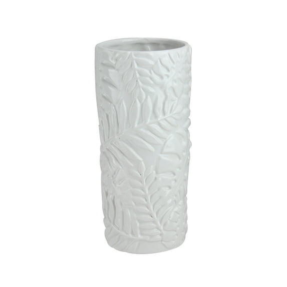 Northlight 9.5” Contemporary Tropical Leaf Design Ceramic Flower Vase - White