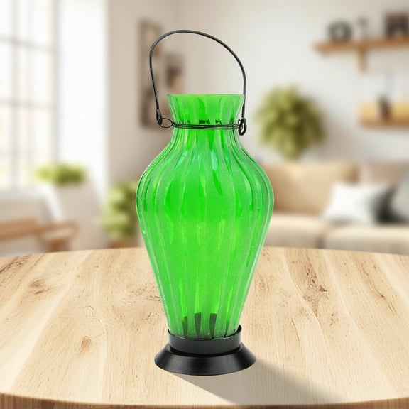 Northlight 9.5" Frosted Green Ribbed Vase Glass Bottle Tea Light Candle Lantern Decoration