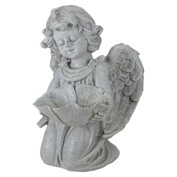 Northlight 9.5" Heavenly Distressed Kneeling Cherub Angel Bird Feeder Garden Statues, Decorative