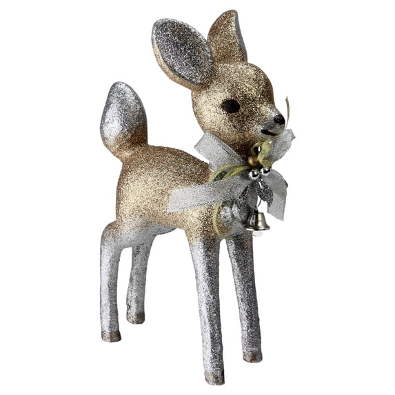 Northlight 9.5” Silver and Gold Glitter Standing Deer Christmas Decoration