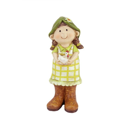 Northlight 9.75" Spring Girl Gnome Standing with Chicken Outdoor Patio Garden Figure - Green/White