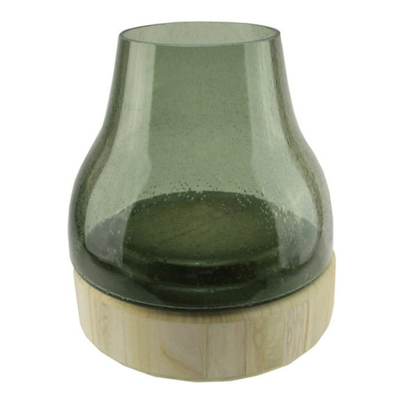 Northlight Bubble Glass Hurricance Candle Holder with Wooden Base - 9.75" - Storm Gray