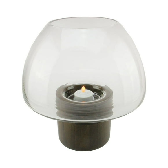 Northlight Transparent Glass Candle Holder with Wooden Base - 9.75"