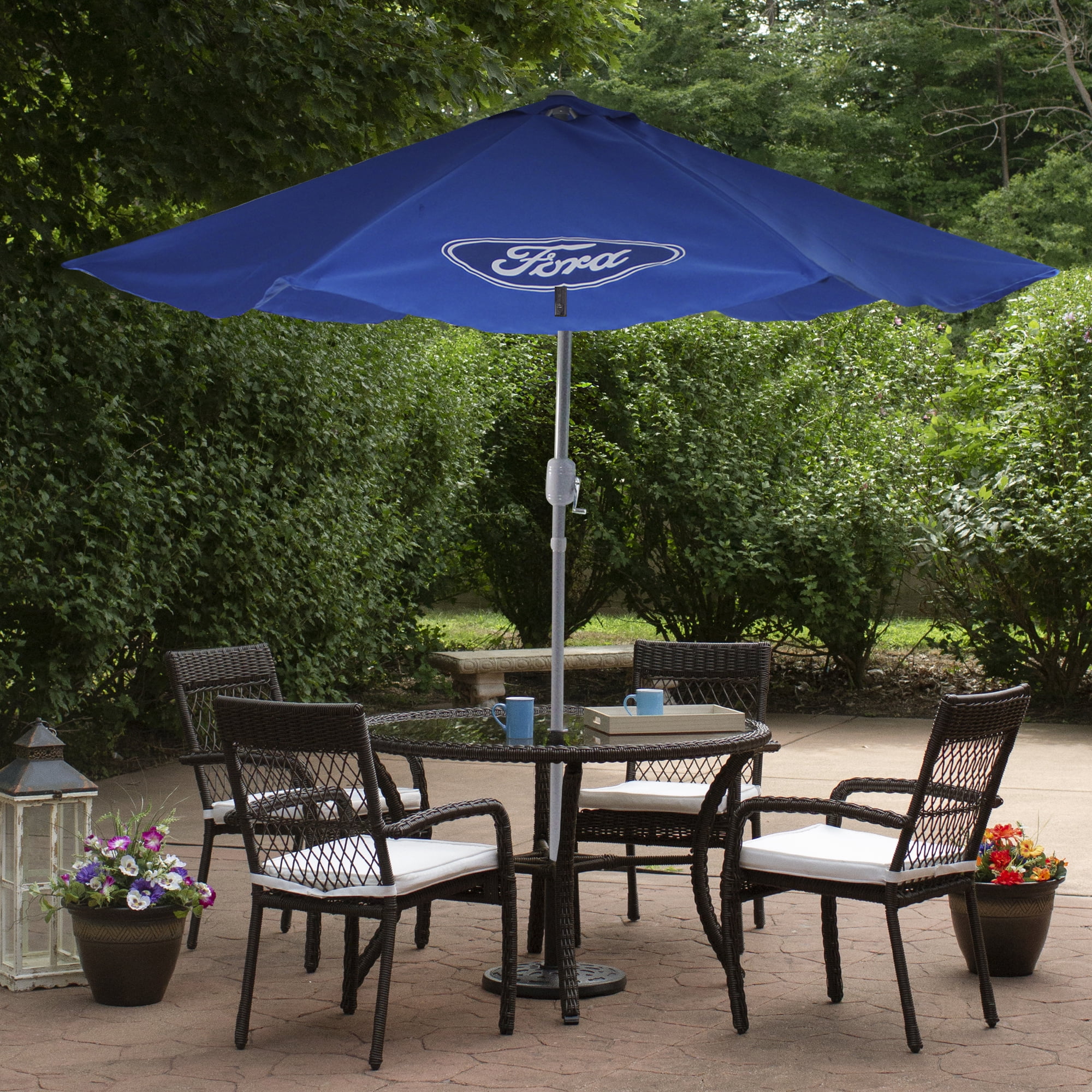 Northlight 9' Ford Officially Licenced Outdoor Patio Umbrella with Hand Crank and Tilt - Blue