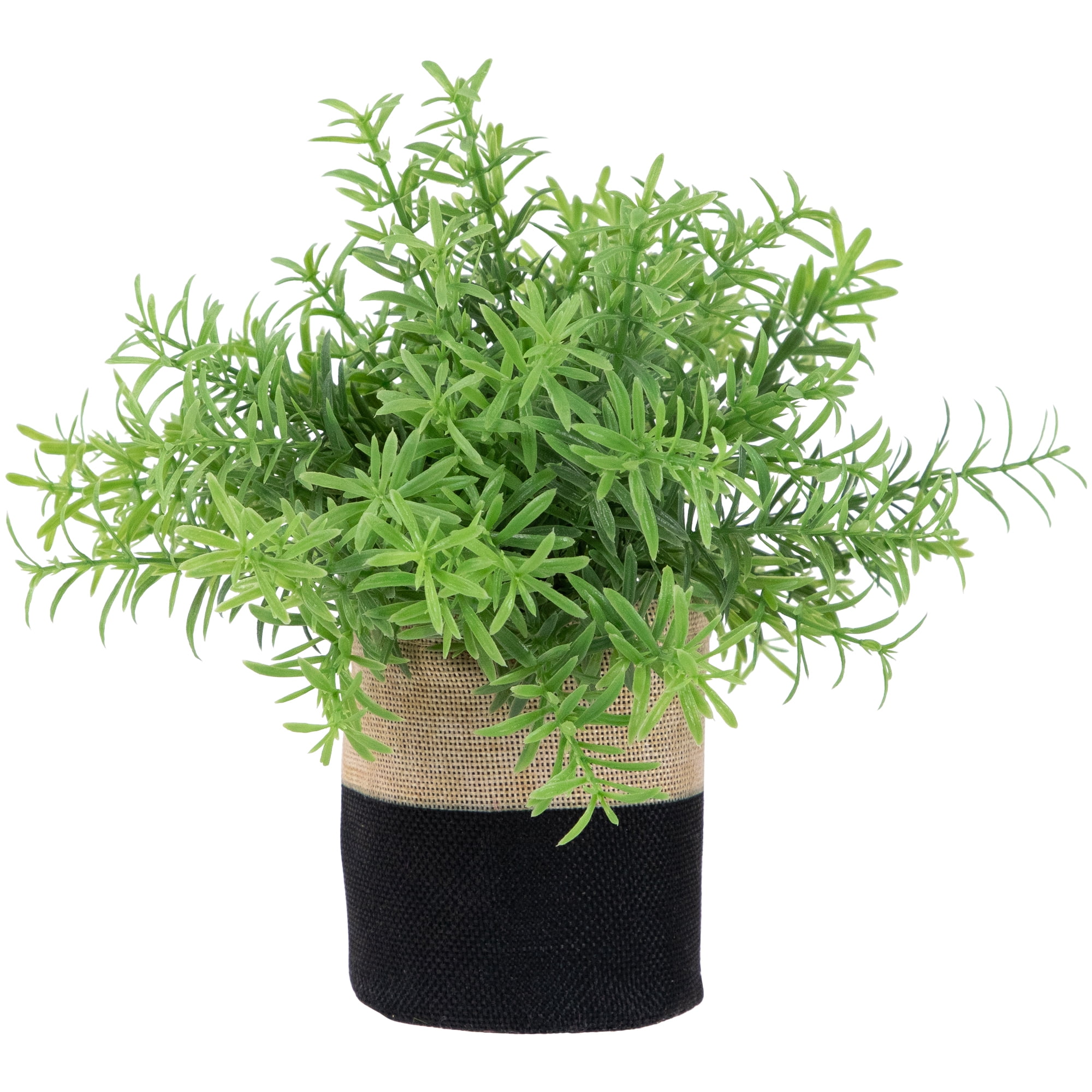 Leafy Green Faux Potted Plant in Burlap Fabric Bag - 9"