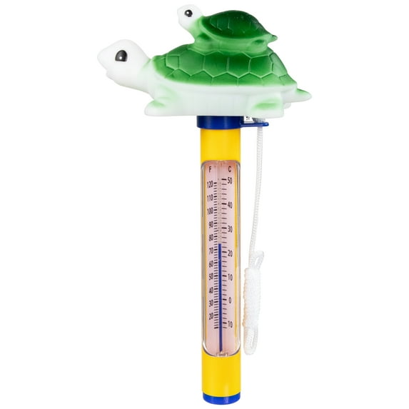 Northlight 9" Green and Yellow Turtle Family Floating Swimming Pool Thermometer with Cord