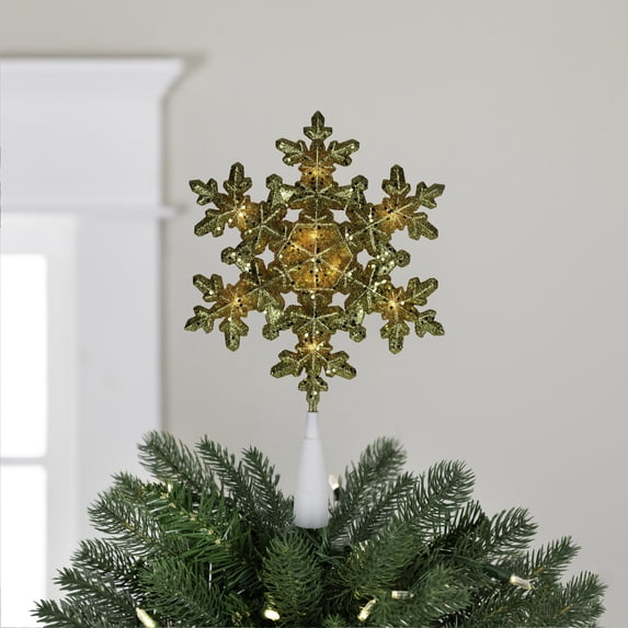 Northlight 9" Pre-Lit Gold Snowflake Christmas Tree Topper - Clear Lights