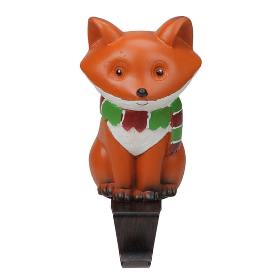 Northlight 9" Standing Fox Wearing a Striped Scarf Christmas Stocking Holder