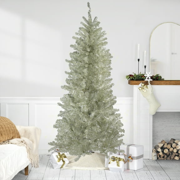 Northlight 9' Unlit Artificial Christmas Tree Metallic Sheer Champagne Tinsel