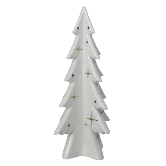 Northlight 9" White and Gold Ceramic Mini Christmas Tree Tabletop Decoration