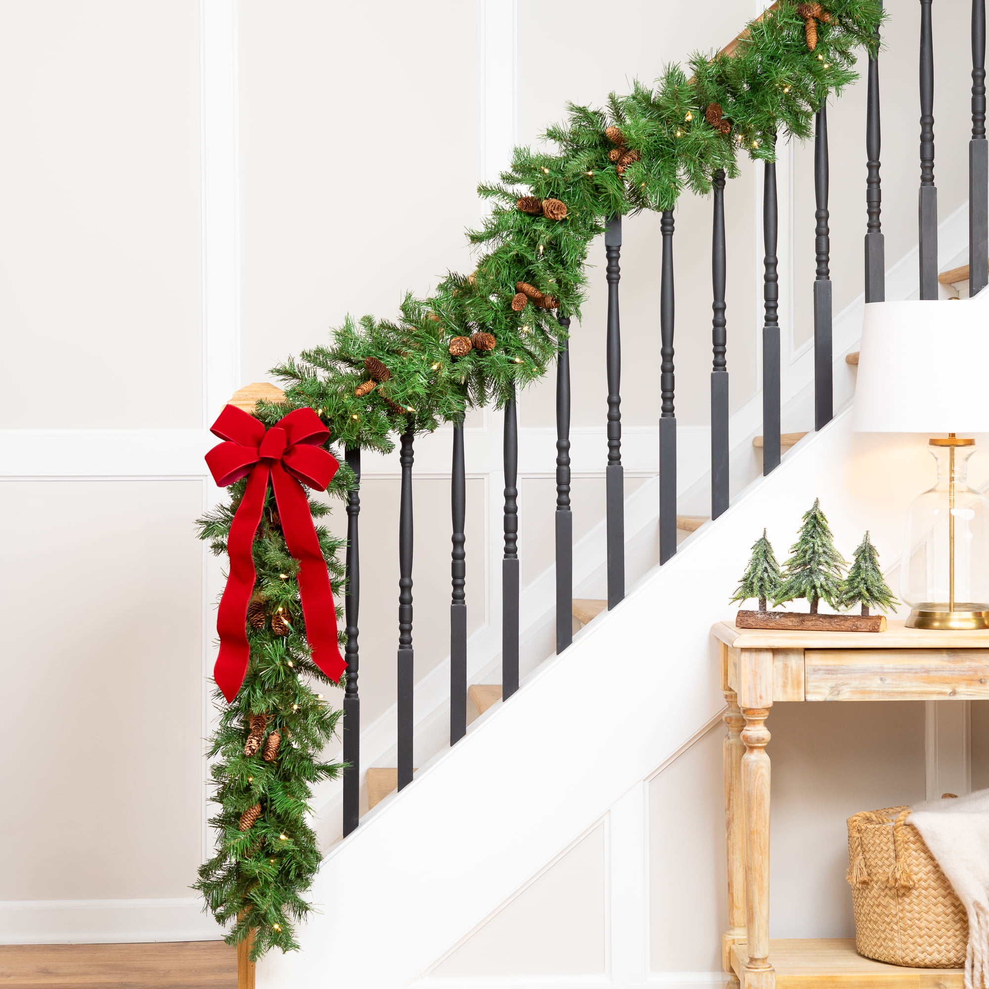 9' Pre-Lit Pine Cone Artificial Christmas Garland with Clear Lights