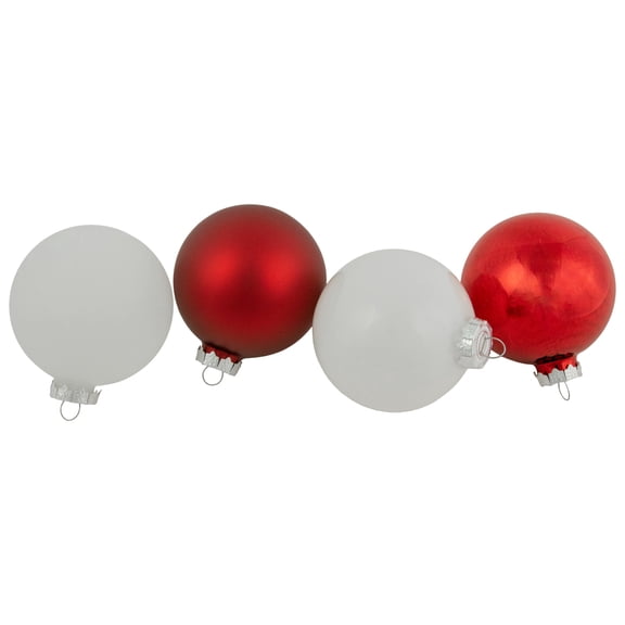 Northlight 3-Finish Christmas Glass Ball Ornaments - 3.25" (80mm) - Red and White - 96ct