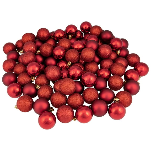 Northlight 96ct Shatterproof 4-Finish Christmas Ball Ornament Set 1.5" - Red