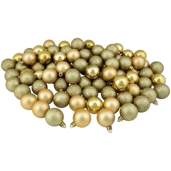 96ct Vegas Gold Shatterproof 4-Finish Christmas Ball Ornaments 1.5" (40mm)