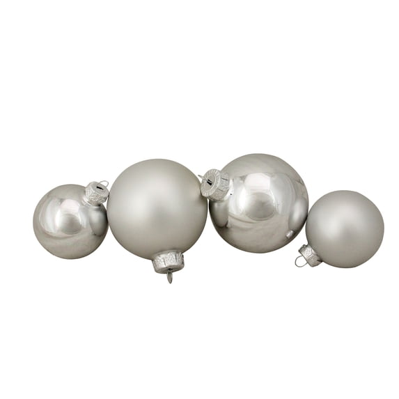 96ct Silver Shiny and Matte Glass Ball Christmas Ornaments - 3.25"