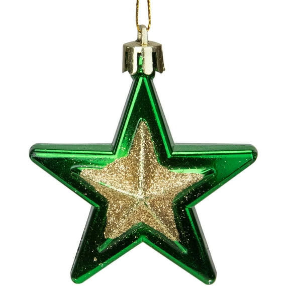 Northlight 9ct Glittered Shatterproof Star Christmas Ornament Set 2.75" - Green/Gold