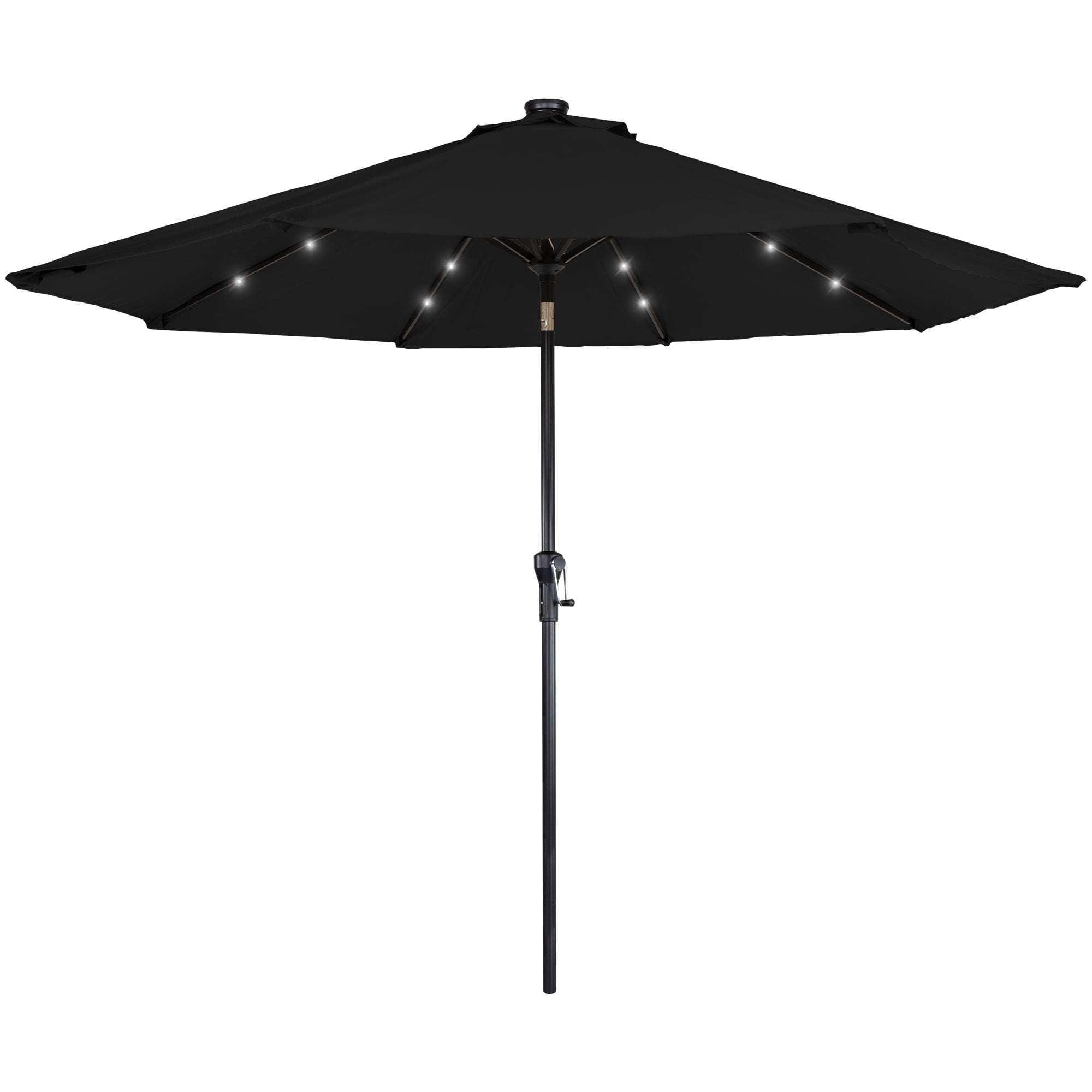 Northlight 9ft Solar Lighted Outdoor Patio Market Umbrella with Hand Crank and Tilt, Black