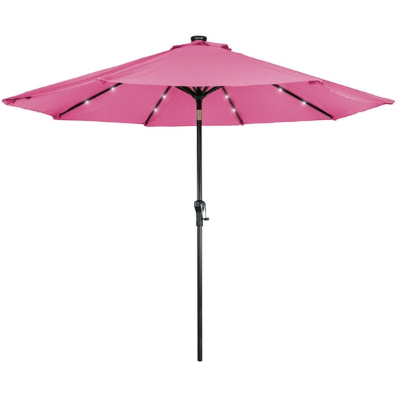 Northlight 9ft Solar Lighted Outdoor Patio Market Umbrella with Hand Crank and Tilt, Pink