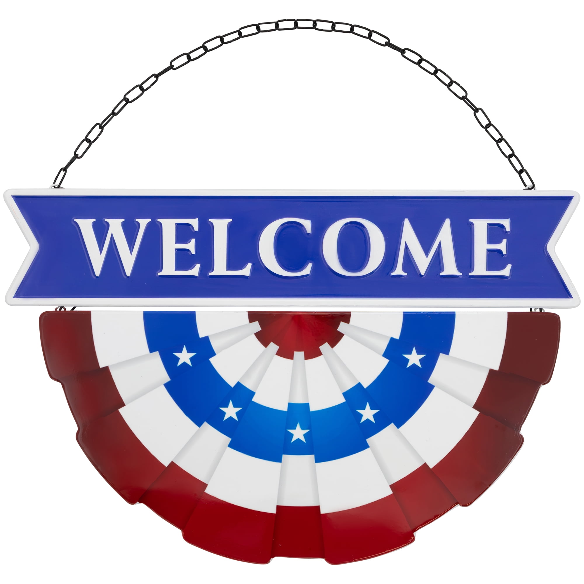 Patriotic Red White and Blue Metal Welcome Sign