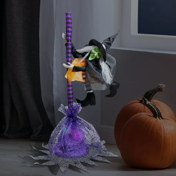 Northlight Animated Flying Witch with Broom Halloween Decoration - 25"