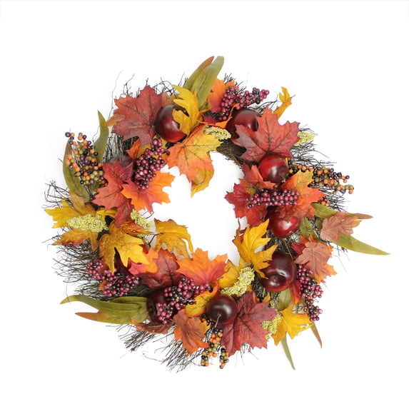 Northlight Apple and Berry Maple Leaf Twig Artificial Wreath, 22-Inch