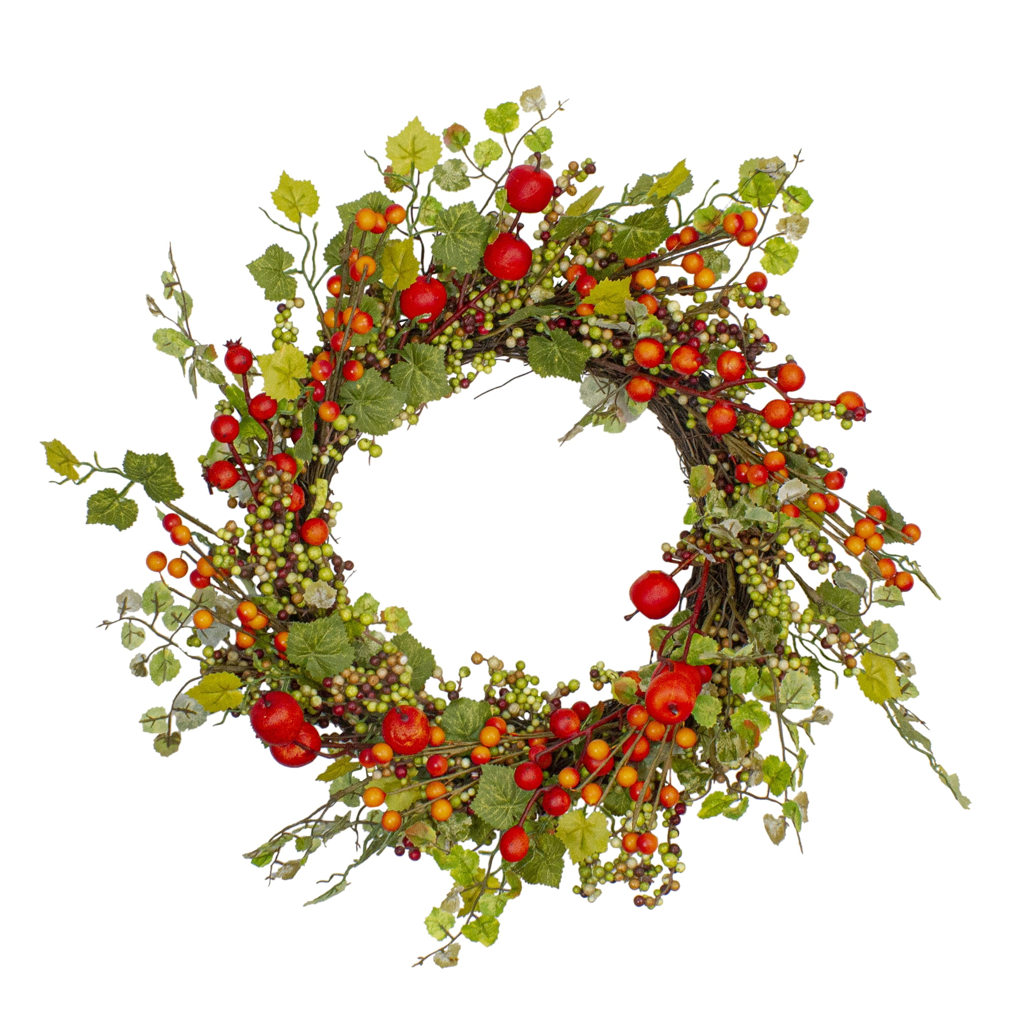 Apples and Berries Artificial Fall Harvest Wreath - 22 Inch, Unlit ...
