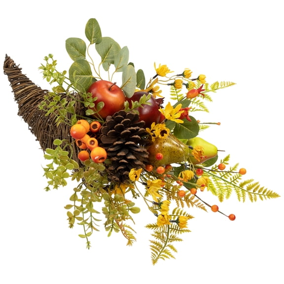 Northlight Apples, Berries and Pears Artificial Fall Harvest Cornucopia - 20" - Brown and Green