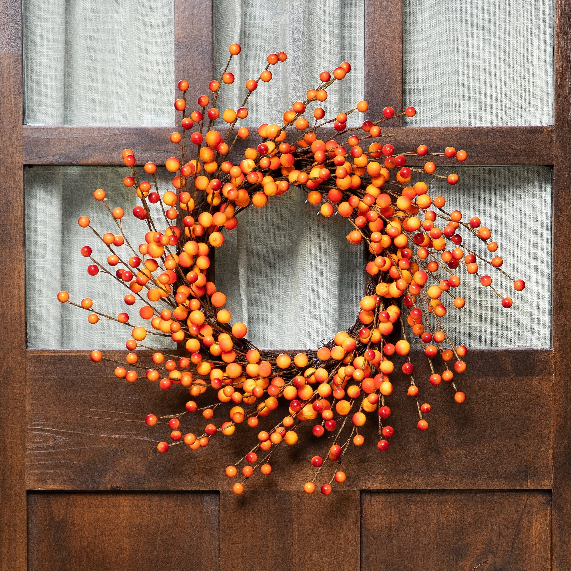 Northlight Artificial Berries Fall Harvest Twig Wreath - 14" - Orange ...