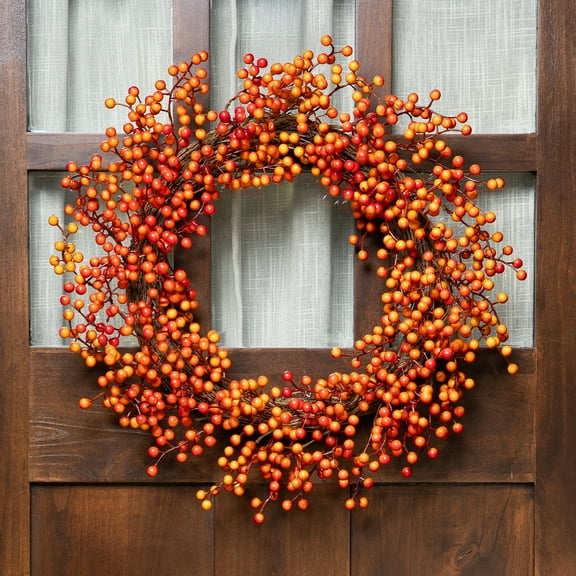Northlight Artificial Berries Fall Harvest Small Twig Wreath - 18" - Orange