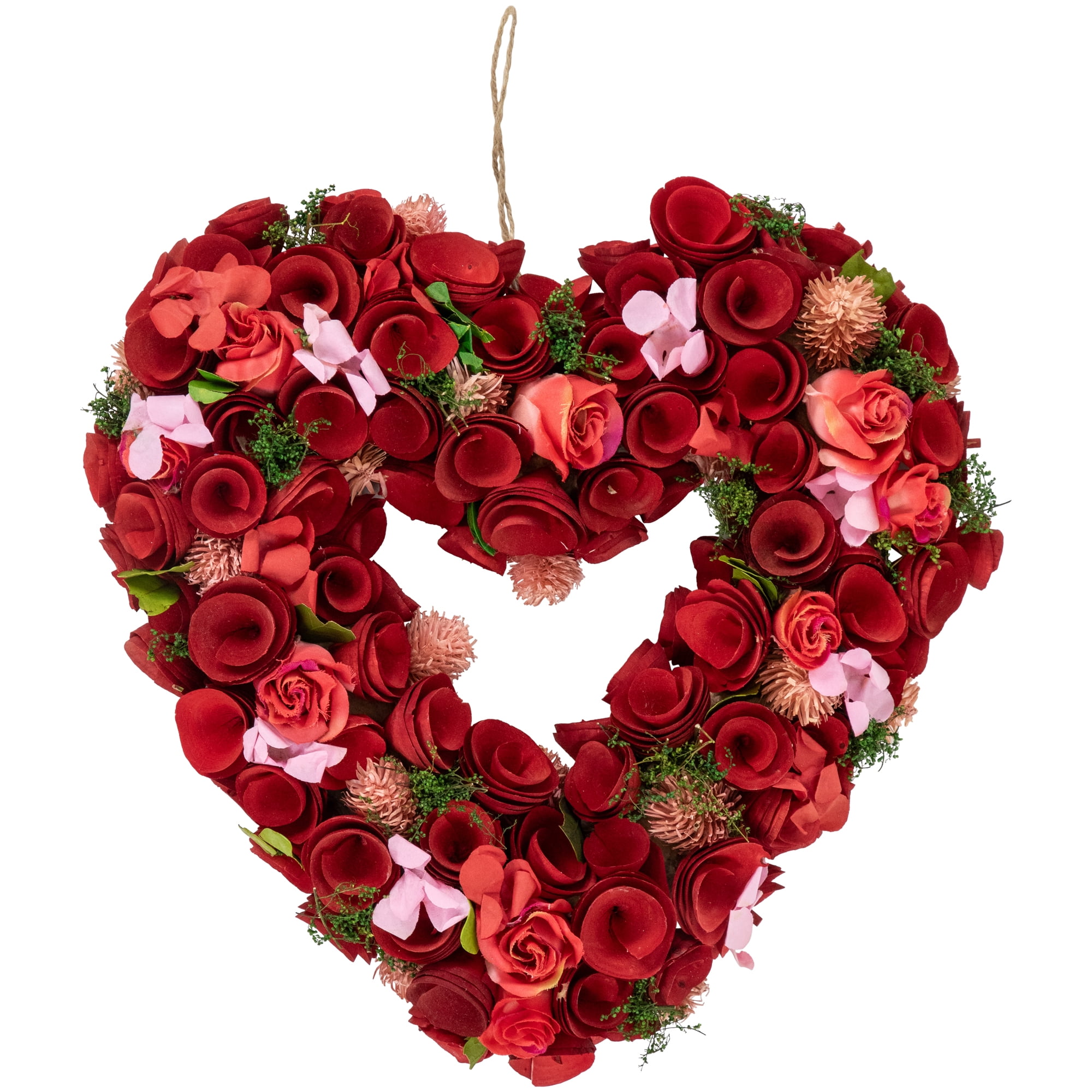 Northlight Artificial Floral Valentine's Day Wooden Heart Wreath - 13.5 ...