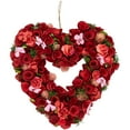 thumbnail image 1 of Artificial Floral Valentine's Day Wooden Rose Heart Wreath - 13.5", 1 of 6