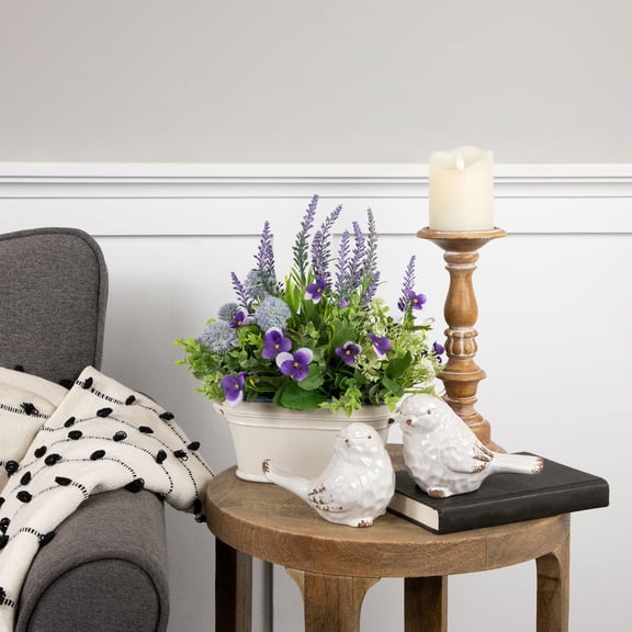 Northlight Artificial Lavender and Mixed Spring Floral Arrangement in Ceramic Pot - 12"