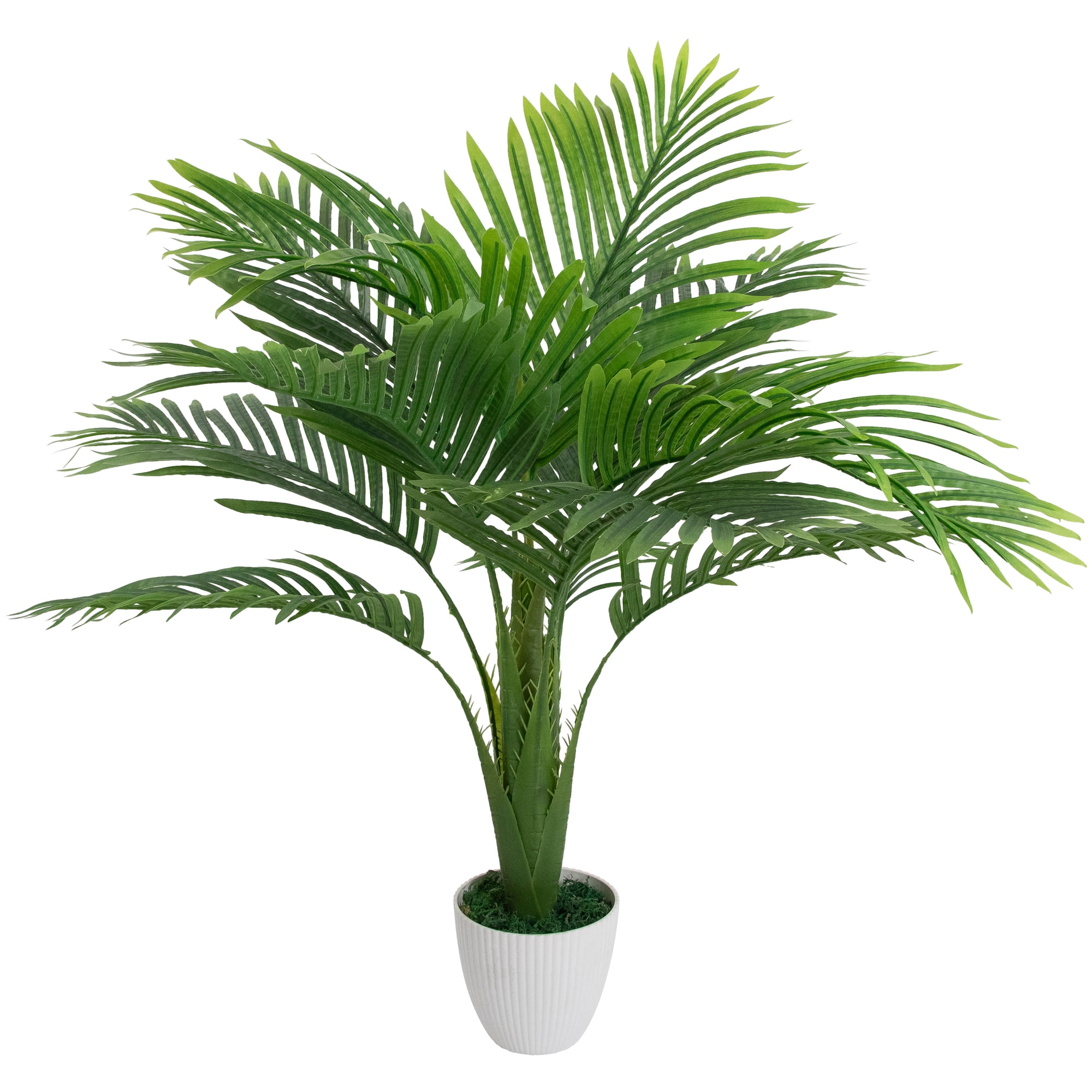 36" Green Artificial Palm Tree in White Textured Plastic Pot