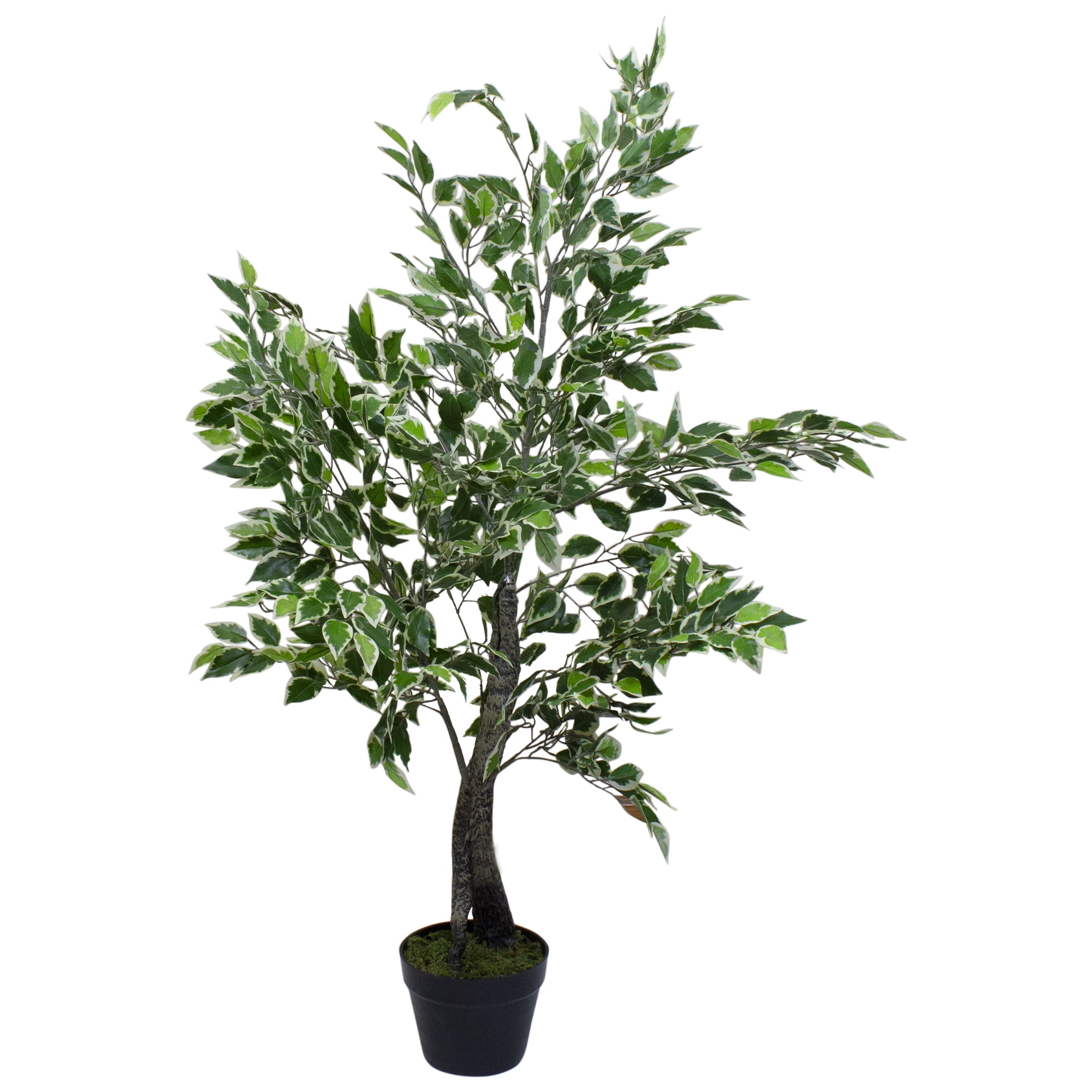47" Variegated Green and Ivory Plastic Ficus Potted Plant