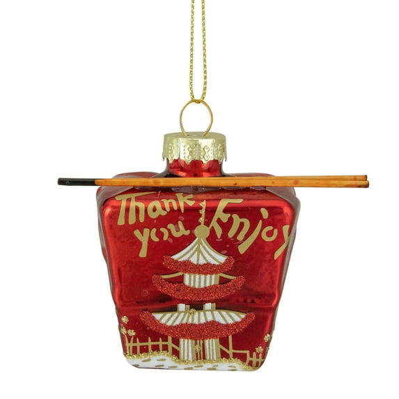 Northlight Asian Food Take Out Container Red Glass Christmas Decorative Accent Ornament, 2.25"